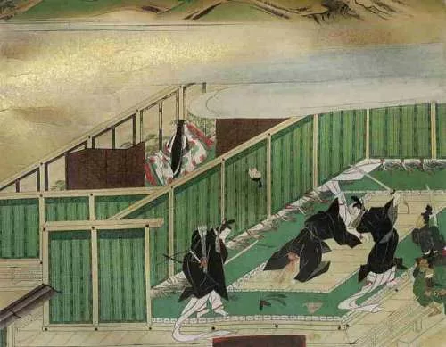 乙巳の変。江戸時代、住吉如慶・具慶の合作によって描かれたもの。左上は皇極女帝。談山神社所蔵『多武峰縁起絵巻』(奈良県桜井市) 乙巳の変。江戸時代、住吉如慶・具慶の合作によって描かれたもの。左上は皇極女帝。談山神社所蔵『多武峰縁起絵巻』(奈良県桜井市)
